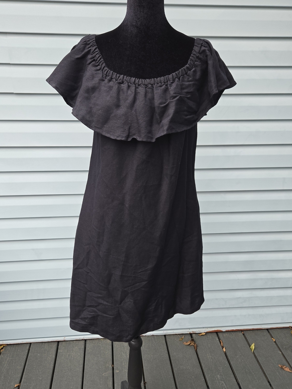 Tommy Bahama Womens Black Linen Blend Off Shoulder Ruffle Dress Medium Pockets